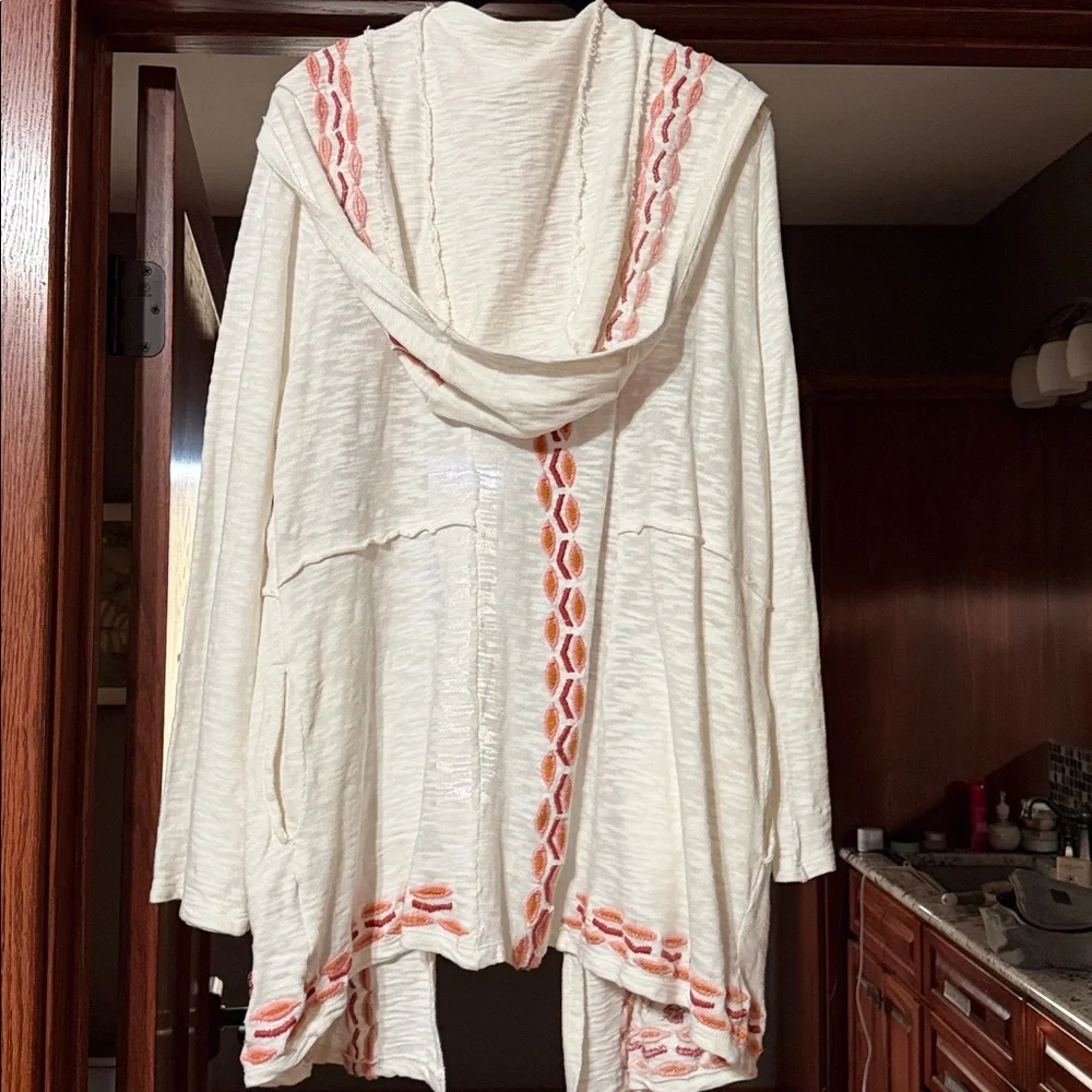 Soft Surroundings Cream Hooded Cardigan with Multicolor Floral Embroidery - Picture 4 of 5